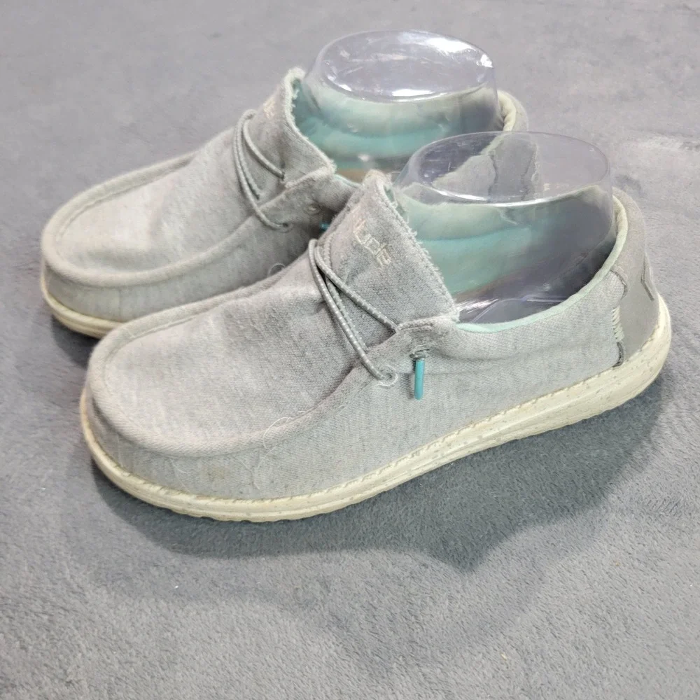 Hey Dude Wally Youth Shoes Size 5 Grey Stretch Canvas Slip On Moc Toe 130133160